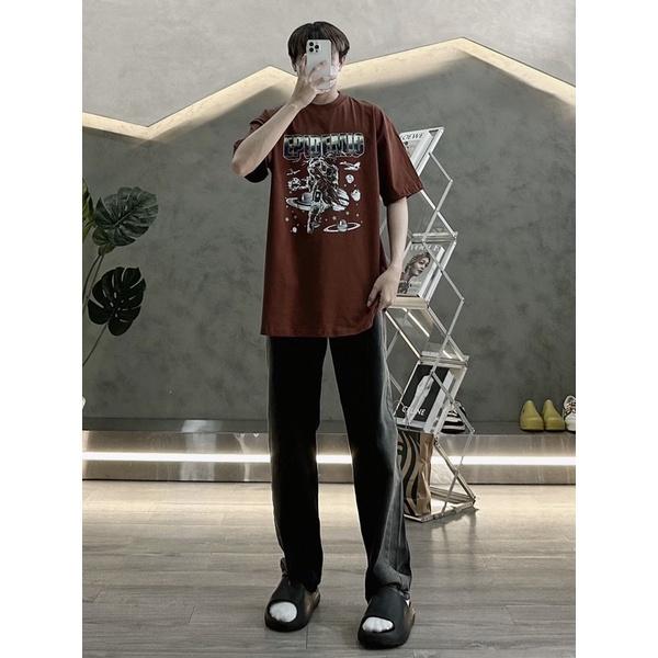Áo thun cotton áo tay lỡ in hoạ tiết đỏ xanh ve chai EPIDEN