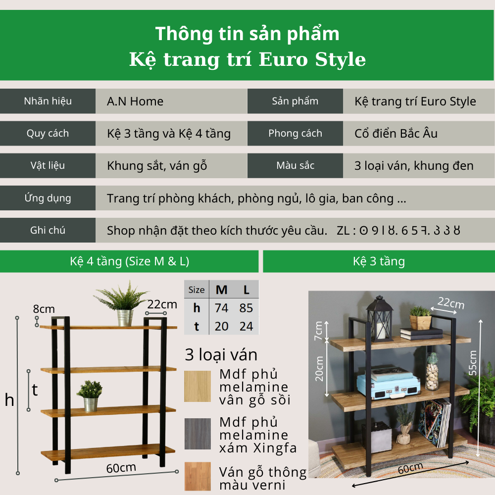 [HCM - Nhận đặt hàng theo yêu cầu] [Euro Style] Kệ trang trí chân sắt màu Đen, gỗ nguyên tấm chắc chắn. Kệ trang trí đẹp, sang trọng, mang phong cách cổ điển Bắc Âu. Sản phẩm cao cấp, đạt tiêu chuẩn Hàn Quốc