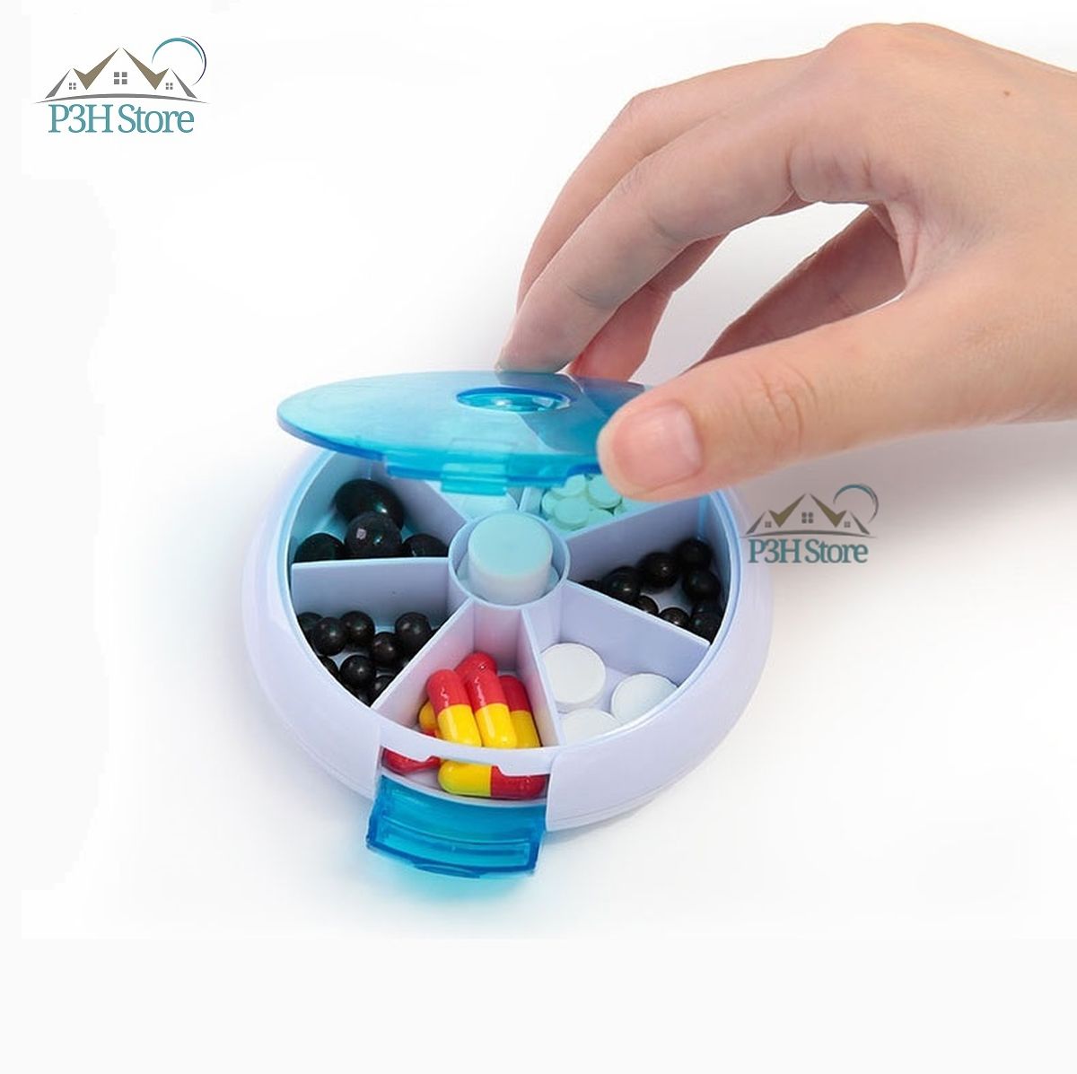 Hộp chia thuốc 7 ngăn hình tròn có nút bấm xoay lấy thuốc tiện dụng RY-167
