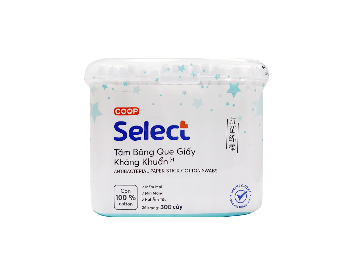 Tăm bông que giấy kháng khuẩn Co.op Select hũ nhựa 300 cây - 3515936