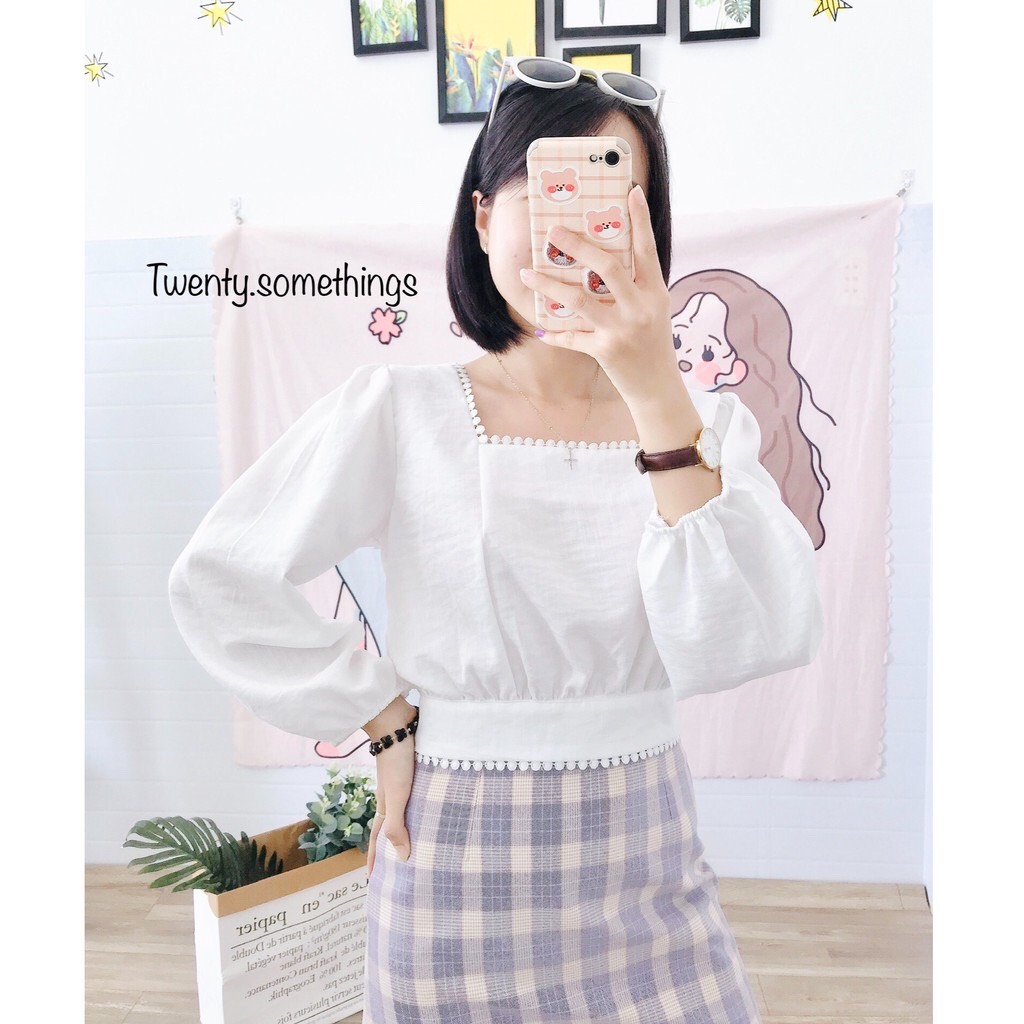 ÁO CROPTOP THẮT NƠ LƯNG PHỐI REN (video/ảnh thật/ sẵn)