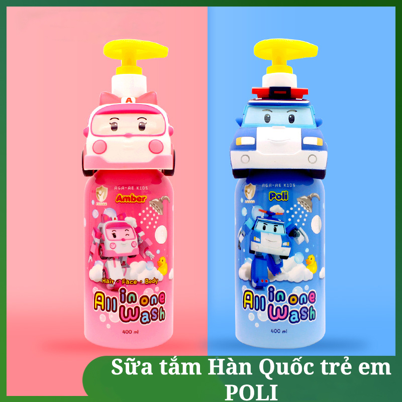 Sữa tắm gội tạo bọt trẻ em 3in1 Poli All In One Wash 400ml