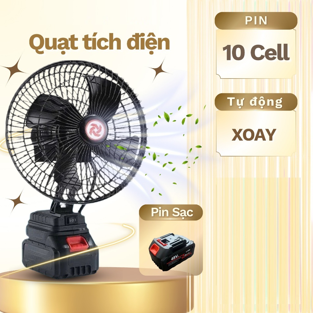 Quạt Tích điện Dùng Pin Rời 10 Cell 48V Metal (có Xoay)
