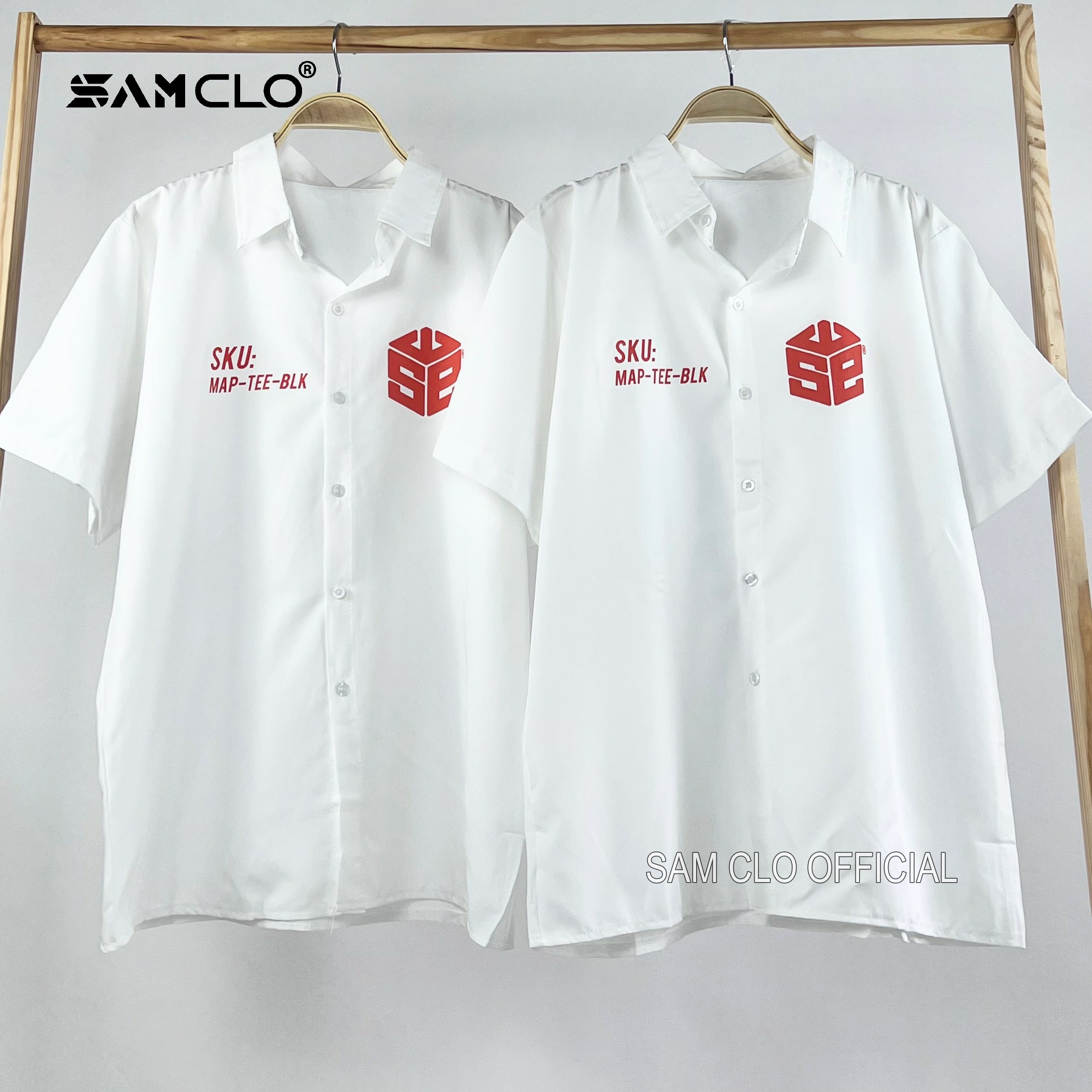 Áo sơ mi nữ SAM CLO cổ bẻ tay ngắn có túi - lỡ ulzzang form freesize dáng rộng unisex mặc cặp, nhóm, couple chữ SWE SKU