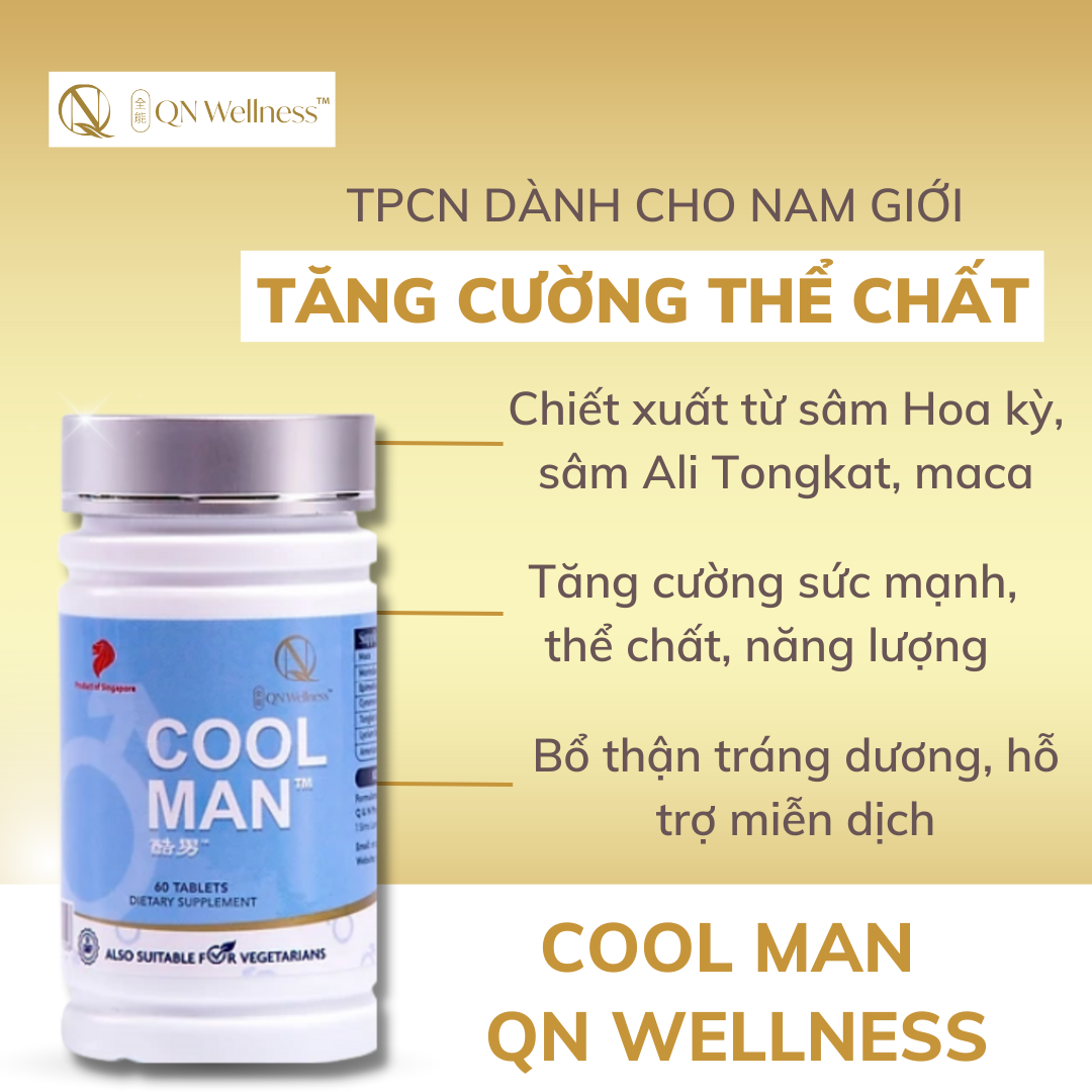 Combo Siêu Ưu Đãi Viên Uống Bổ Sung Cho Nam Giới Cool Man QN Wellness Bổ Thận Tráng Dương, Củng Cố Gân Cốt, Hỗ Trợ Sáng Da, Tăng Cường Thể Chất & Hệ Miễn Dịch - Hộp 60 Viên x3