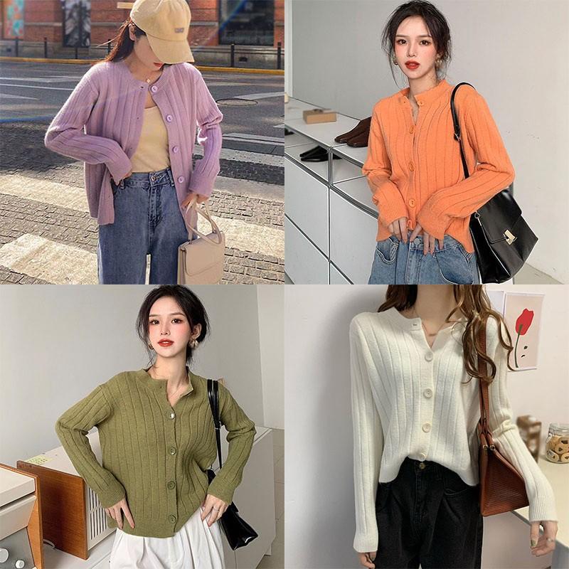 Áo Khoác Cardigan Nữ Dáng Rộng Màu Trơn Phong Cách Retro
