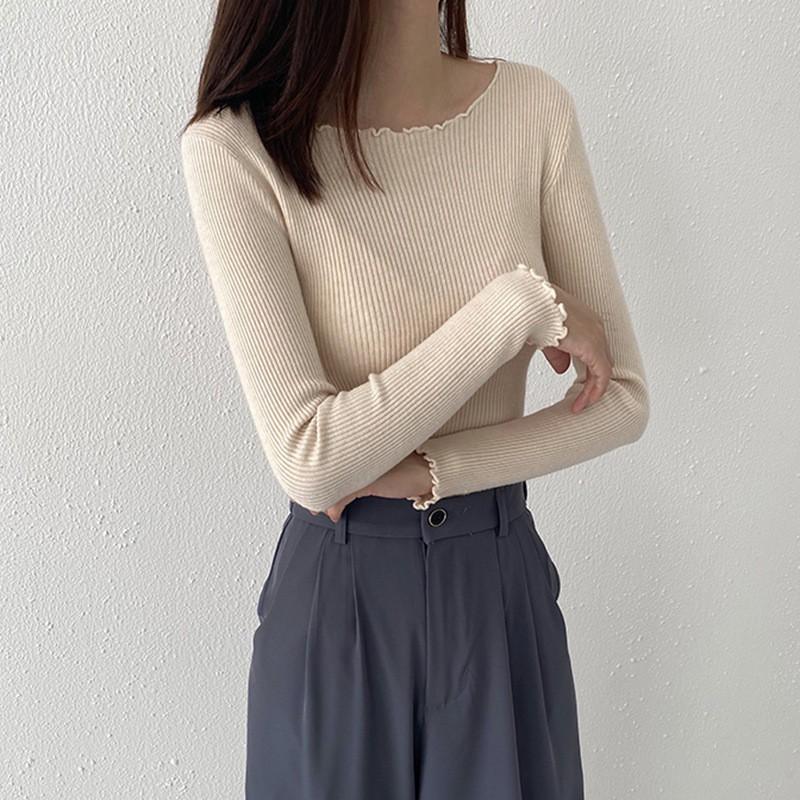 Áo Sweater Dệt Kim Tay Dài Cổ Tròn Phong Cách Hàn Quốc