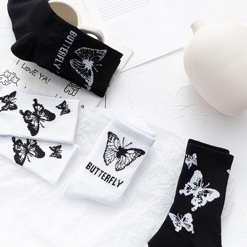 Vớ cổ cao hoạt tiết Butterfly Ulzzang cá tính