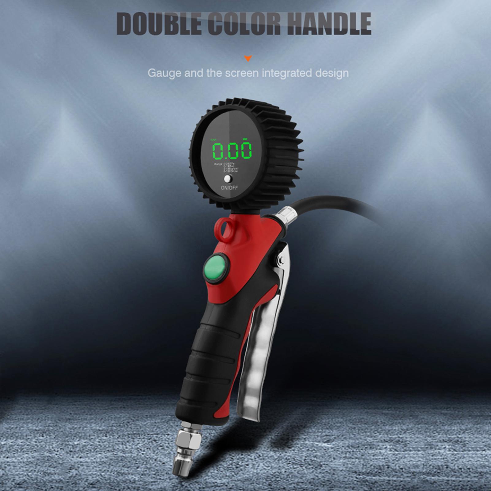 High Accuracy LED Backlight Display Tire Inflating Gauge Digital Display Tyre Inflatable Gun Tire Inflator with LED Digital Pressure Gauge 18bar Pressure Limited
