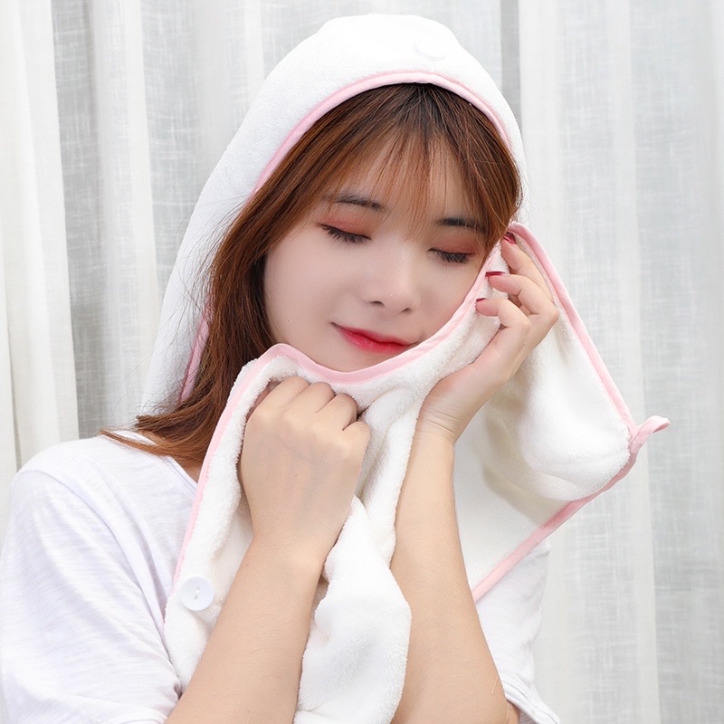 Khăn quấn tóc mau khô , khăn ủ  tóc mẫu mới , thiết kế dạng mũ đội , vải cotton mềm siêu thấm hút , phù hợp cho tóc dài và ngắn