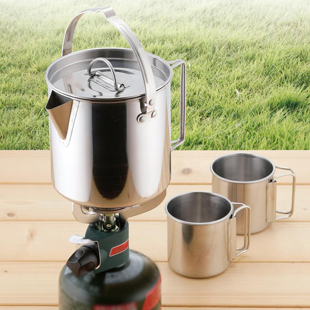 Outdoor Stainless Steel Kettle Folding Handle Camping Hung Pot Portable Coffee Pot Picnic Cooker 1.2L Teapot Cooking Accessory