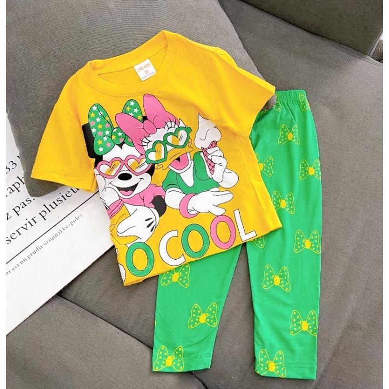 Bộ tay ngắn quần dài thun cotton in hình siêu đẹp cho bé gái từ 10 đến 21 ký - Bộ quần áo trẻ em
