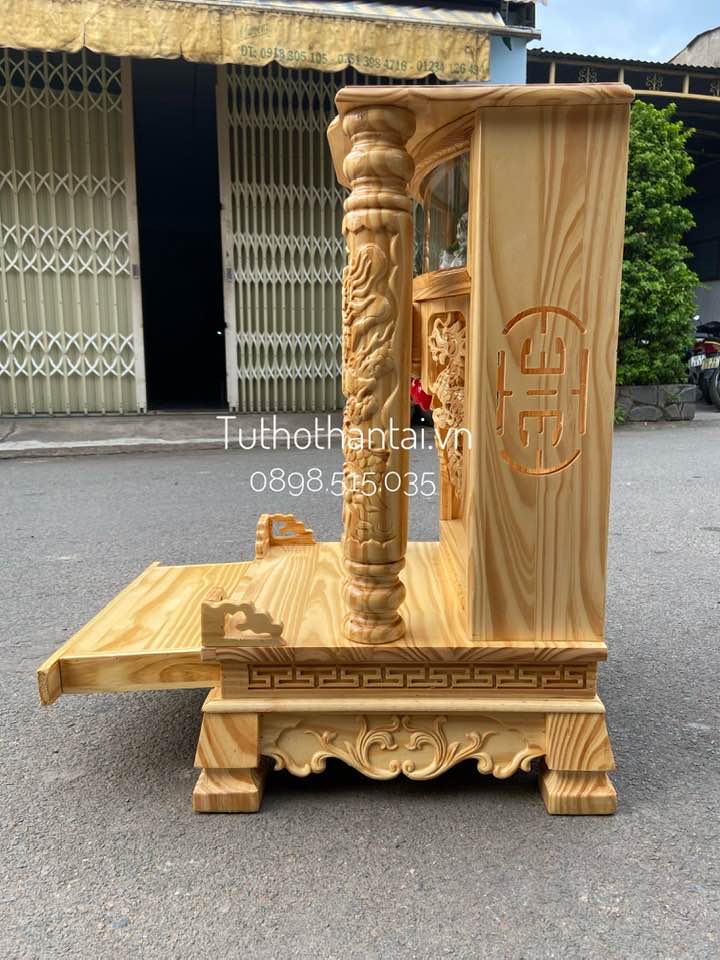 Bàn thờ thần tài gỗ Thông, có hộp đèn 48 x 81cm