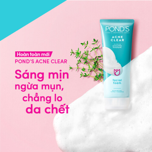 Sữa rửa mặt cho da mụn POND'S tích hợp công nghệ micro foam ngừa mụn sạch sâu sáng da 100g