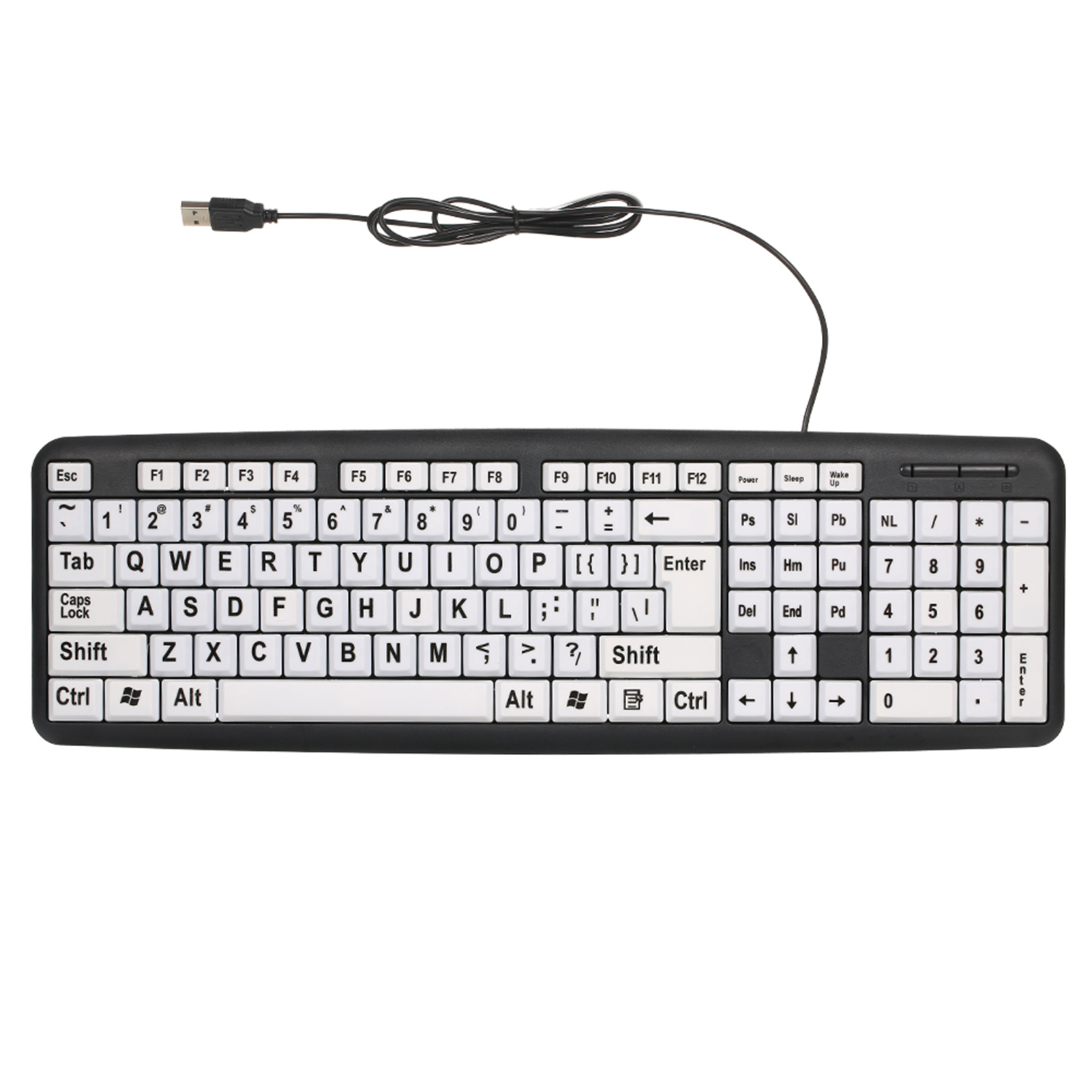 Bàn Phím Có Dây USB Với Phím Trắng Lớn Chữ Đen Cho Người Già Người Dùng Thị Lực Kém