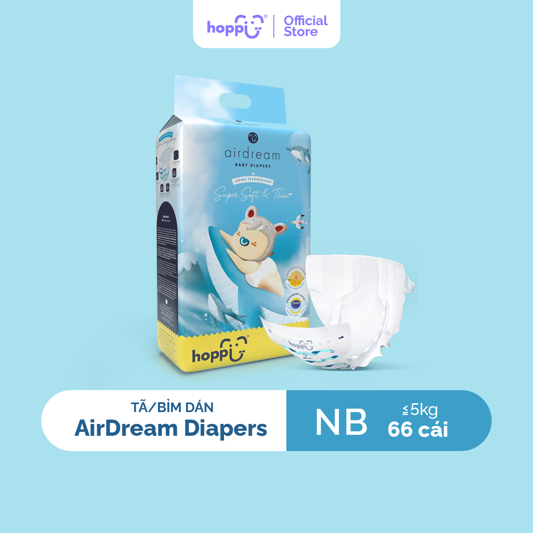 Thùng 4 Gói Tã / bỉm dán Hoppi AirDream Diaper số lượng NB 264 / S 224 / M 192 / L 160 miếng