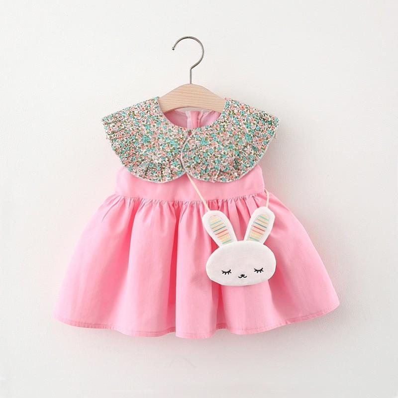 Váy Đầm Bé Gái Mùa Hè Thỏ, Sát Nách, Cổ Sen Phối Viên Dáng Xòe , thời trang tre em Anna store