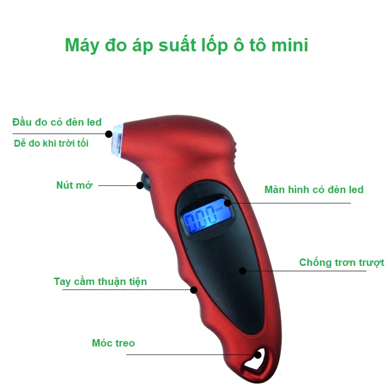 Thiết bị đo áp suất lốp ô tô, xe máy - đồng hồ điện tử mini