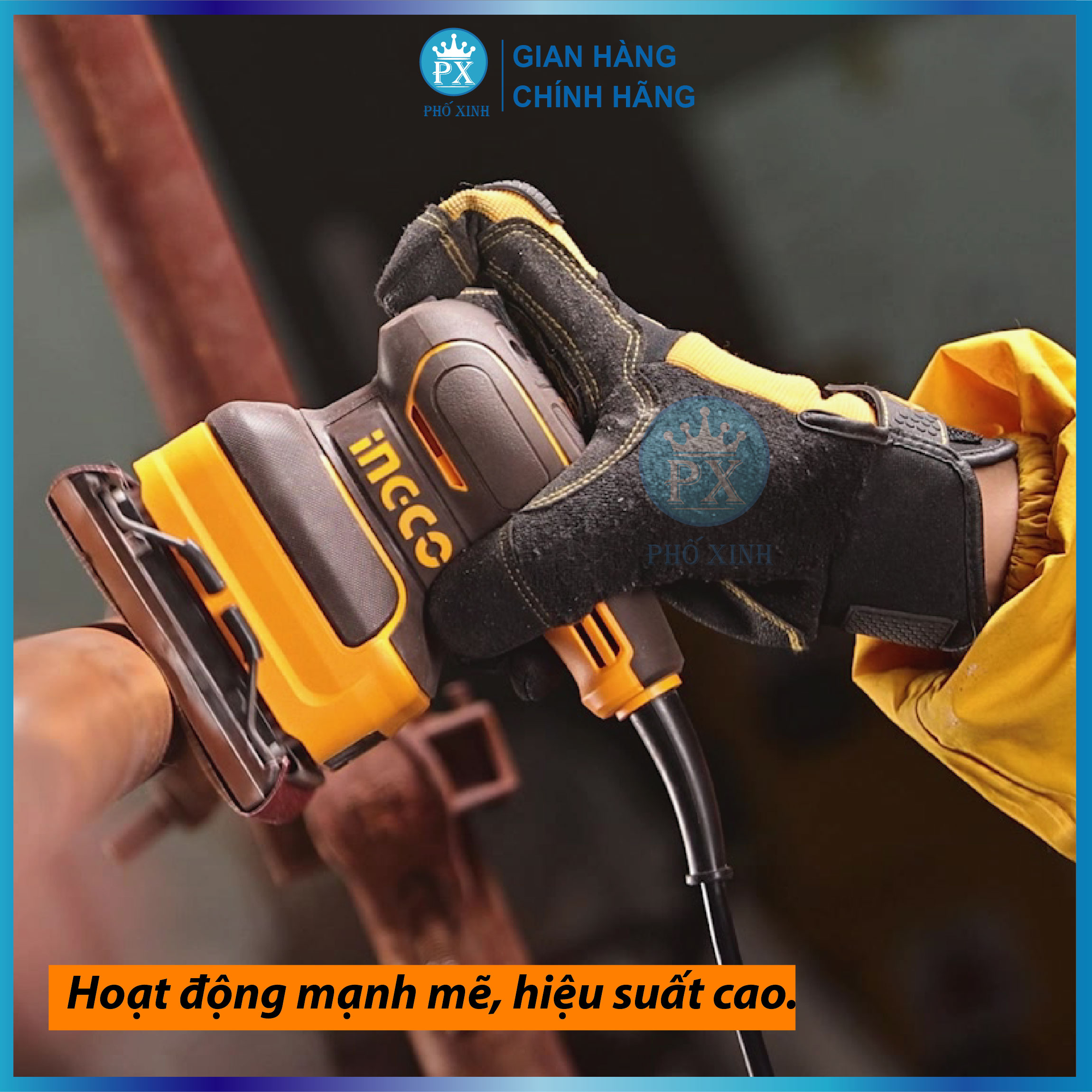 Máy chà nhám INGCO PS2416 240W, đế chà nhám vuông 110x100mm, kèm 5 miếng giấy nhám, tốc độ không tải 14000rpm