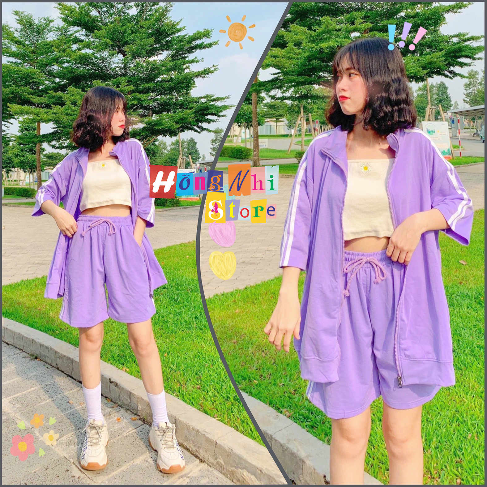 Set Bộ Thể Thao Oversize Ulzzang Unisex Áo Khoác Tay Ngắn Quần Short Màu Tím Cao Cấp - MM
