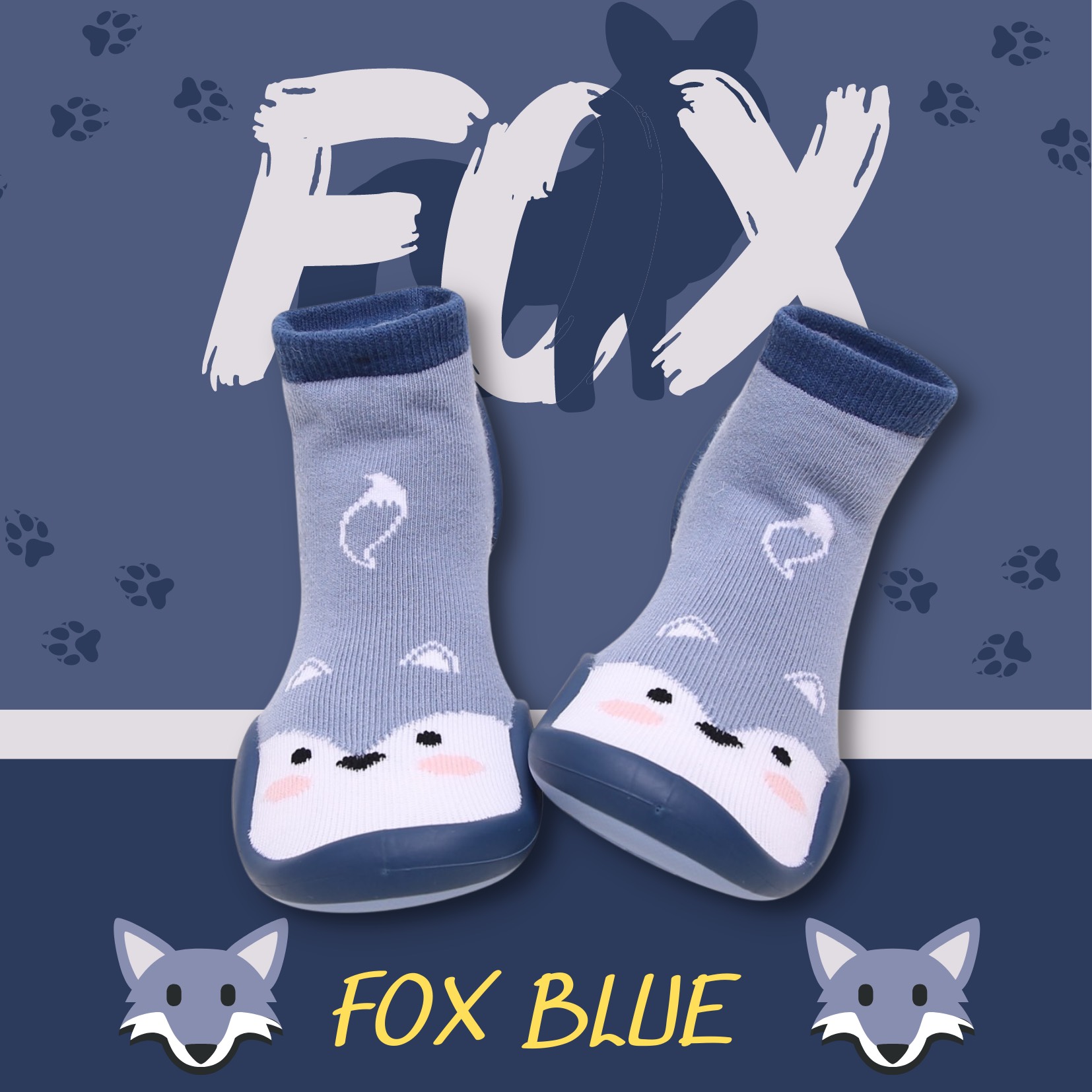 (3-5 TUỔI) MADE IN KOREA GIÀY TẤT CHO BÉ CƯNG CUTE FOX BLUE