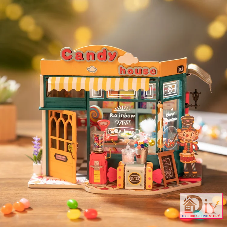 Nhà búp bê Robotime Rolife|Rainbow Candy House DIY DG158 tự lắp ráp bằng gỗ - Quà tặng giáng sinh