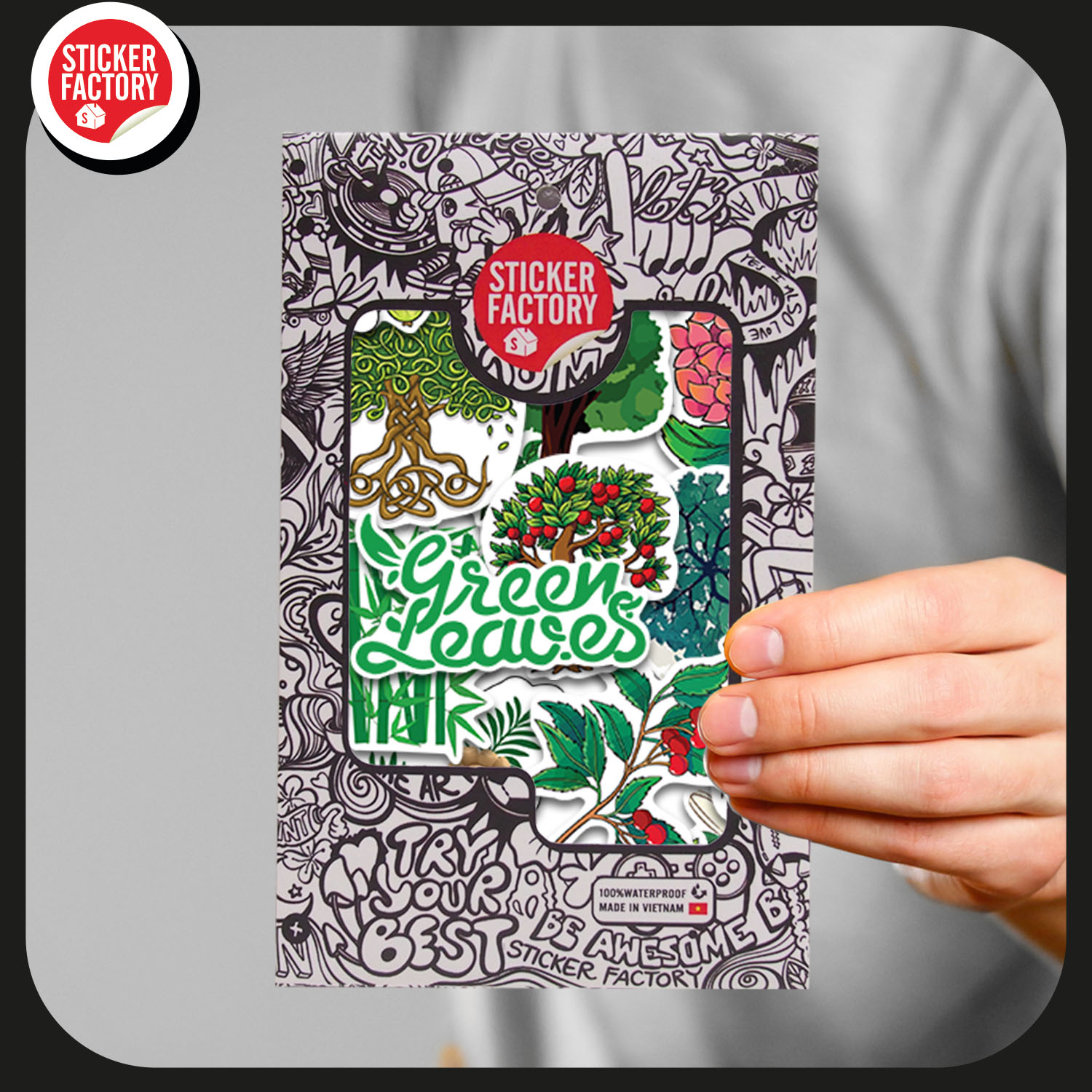 Green Tree and Flower - Set 30 sticker decal hình dán nón bảo hiểm, laptop, xe máy, ô tô - STICKER FACTORY