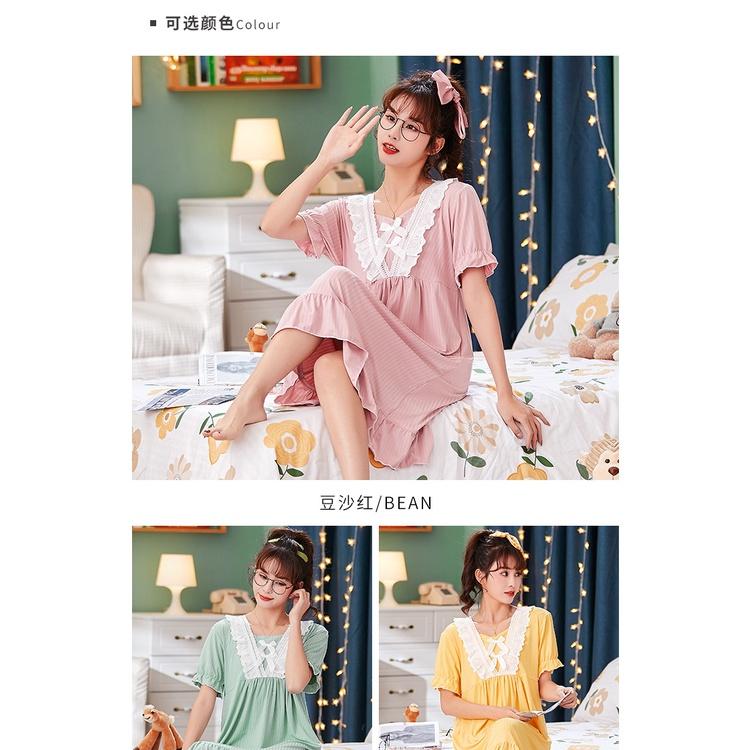 Váy bận nhà đầm bận nhà ngắn tay phong cách công chúa váy ren cổ áo dễ thương BK21