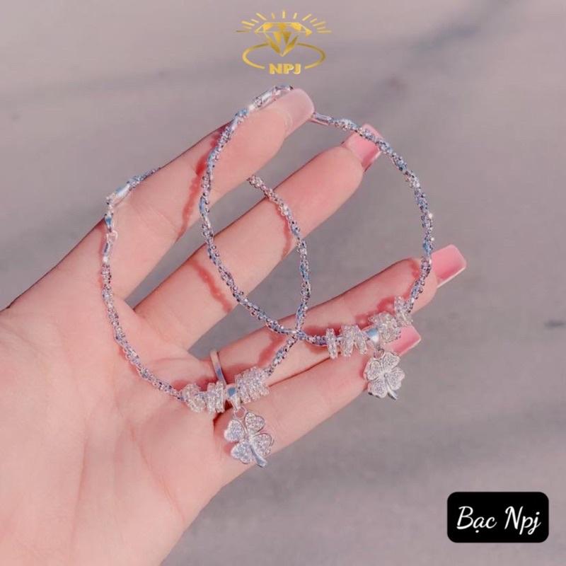 Lắc tay xoắn mix 4 lá kèm hoạ tiết xinh xắn, vòng tay xoắn Bạc đẹp - Bạc npj