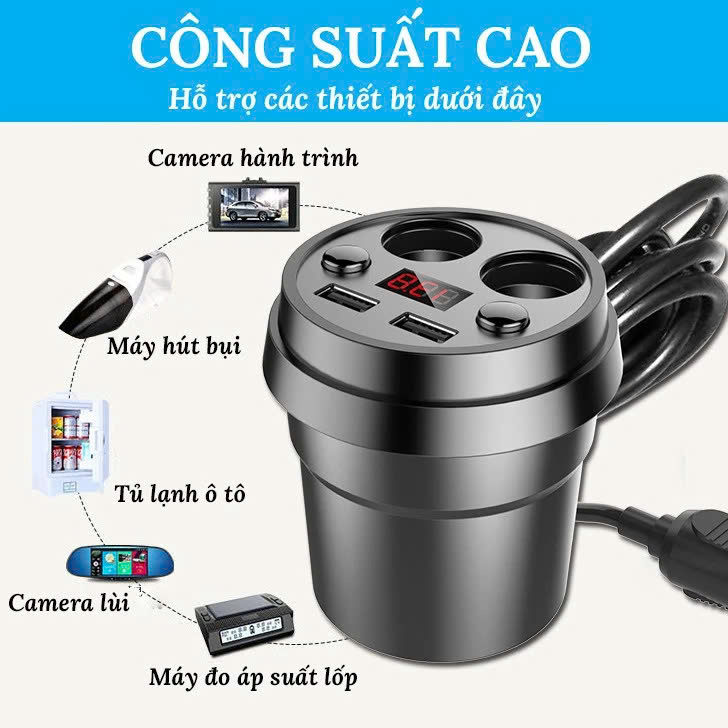 Bộ Chia Tẩu Sạc Ô Tô X25 – 2 Cổng USB, Công Suất 250W, Có Màn Hình Hiển Thị Điện Áp Cao Cấp , đèn trần