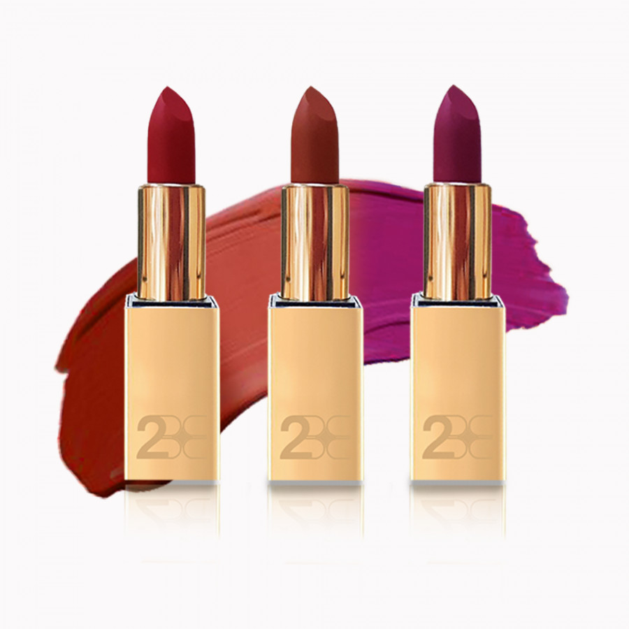 Set 3 Son Lì 2BE Matte Lipstick (Đỏ Lạnh + Cam Đất + Hồng Tím)