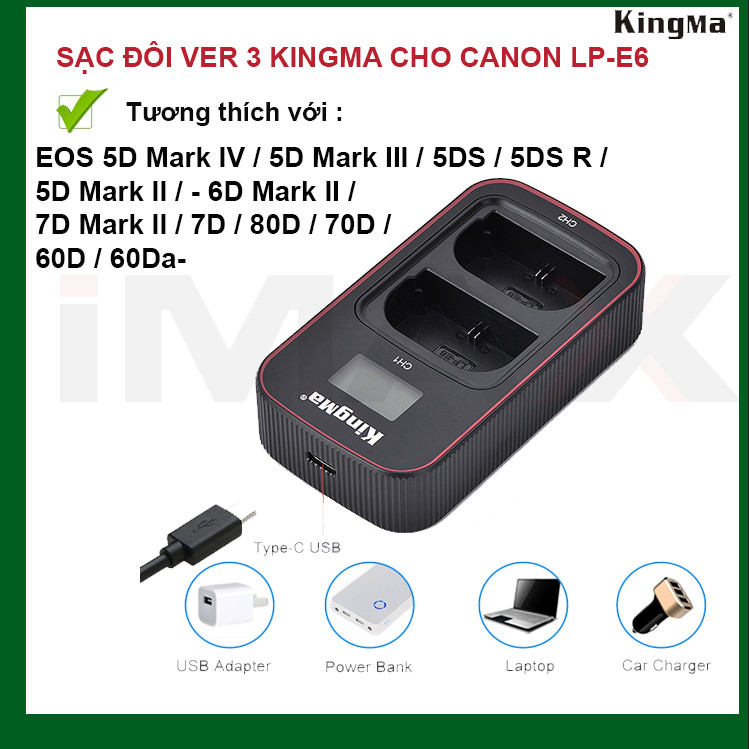 SẠC ĐÔI VER 3 KINGMA CHO CANON LP-E6 - HÀNG NHẬP KHẨU