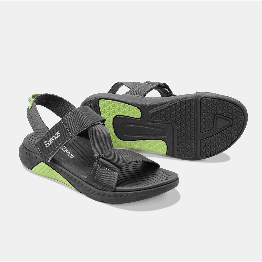 Giày sandal nam nữ unisex đi học quai ngang Buenas Sport S9 Nâu Xanh đế cao 3 phân