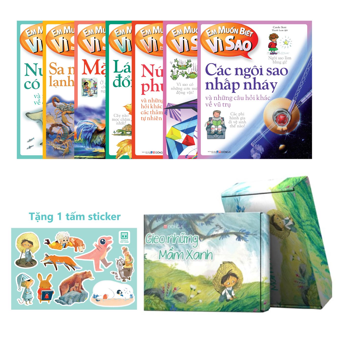 Boxset Mầm Xanh - Em Muốn Biết Vì Sao - 5 Chủ đề mới + Bộ 8 cuốn Flying Eye Books