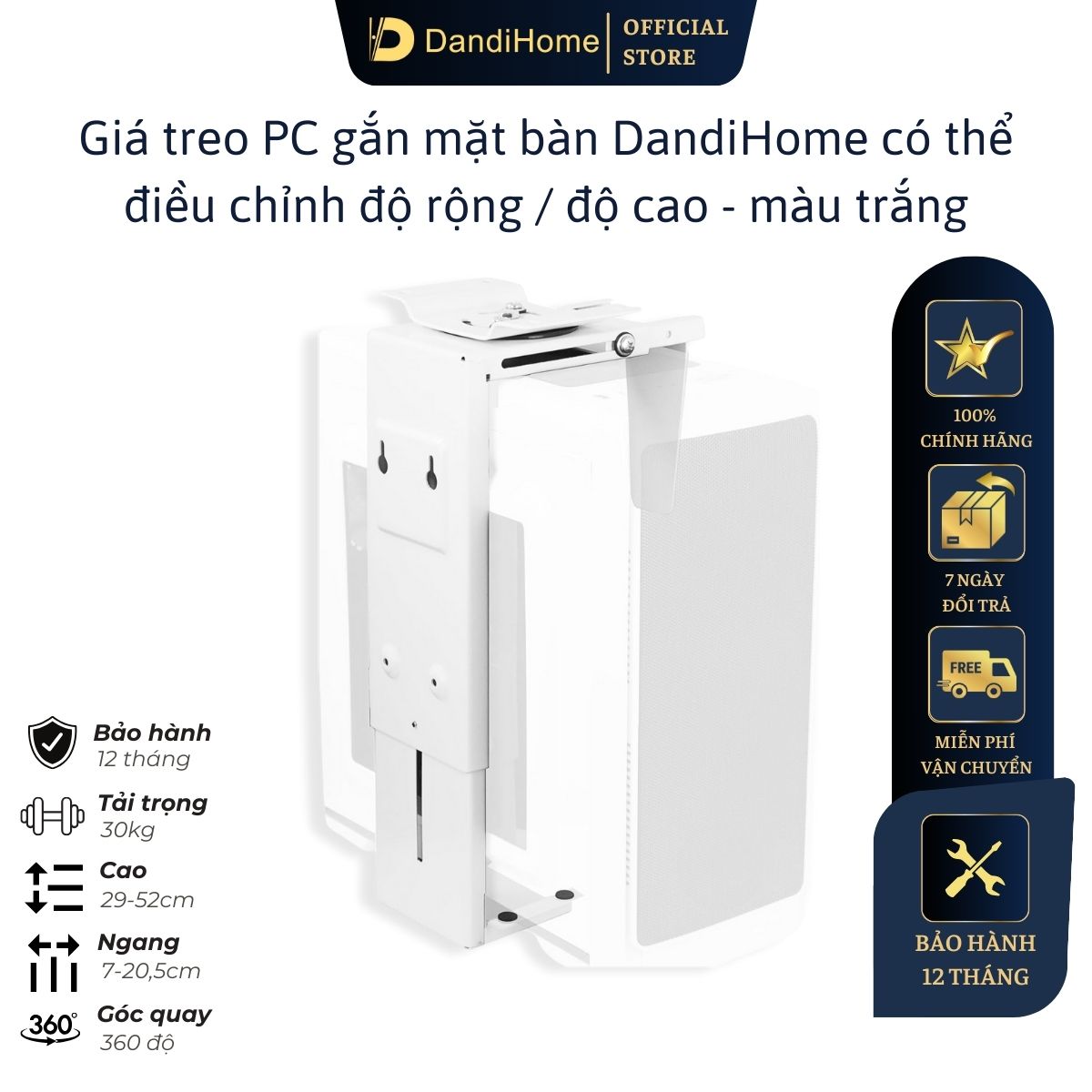 Giá treo PC, giá đỡ CPU gắn bàn DandiHome có thể điều chỉnh độ rộng-cao, bảo hành 1 năm