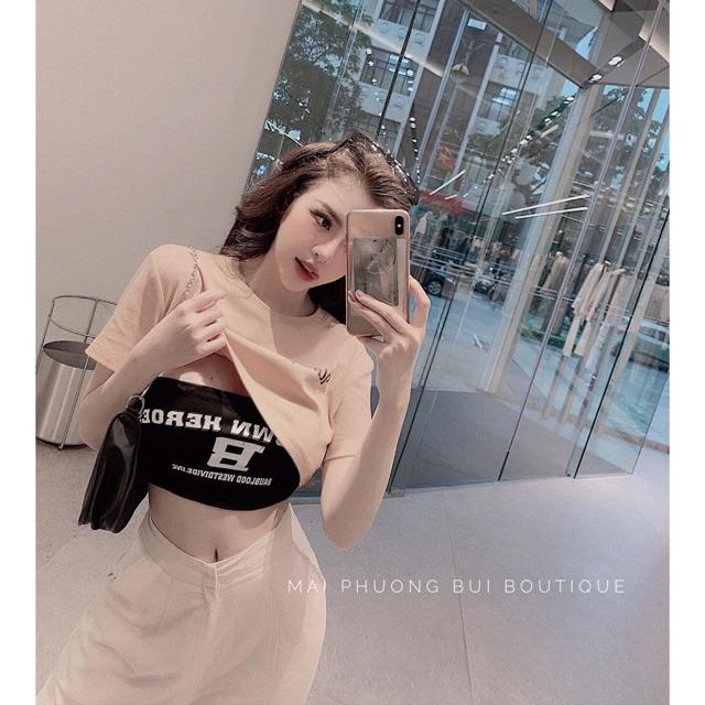 Set Áo Croptop In Chữ Cá Tính - Set Áo Bảo Anh Siêu Hot