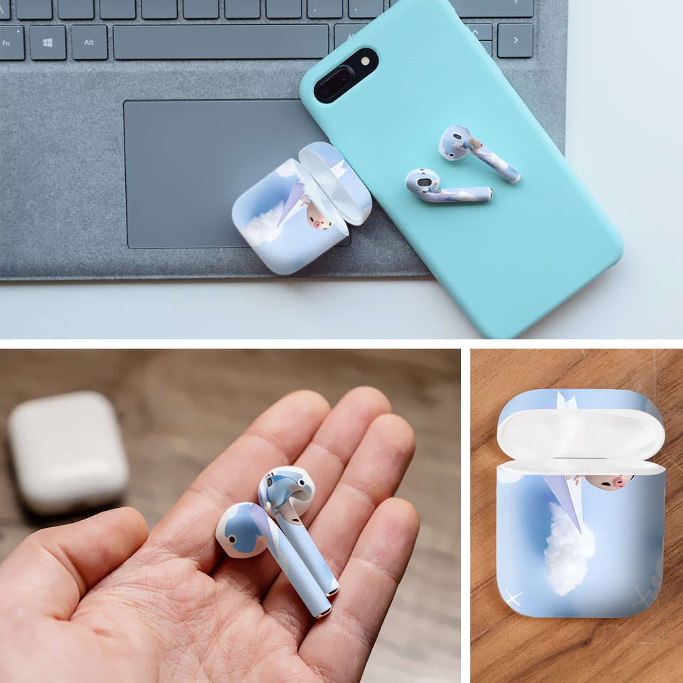 Miếng dán skin chống bẩn cho tai nghe AirPods in hình Heo con dễ thương - HEO2k19 - 003 (bản không dây 1 và 2)