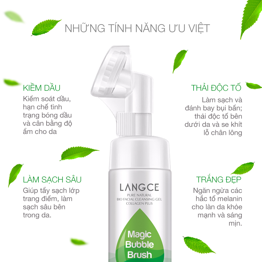 CỌ MASSAGE  RỬA MẶT SÁNG DA COLLAGEN+ THẢI ĐỘC TỐ KIỀM DẦU 120ml LANGCE