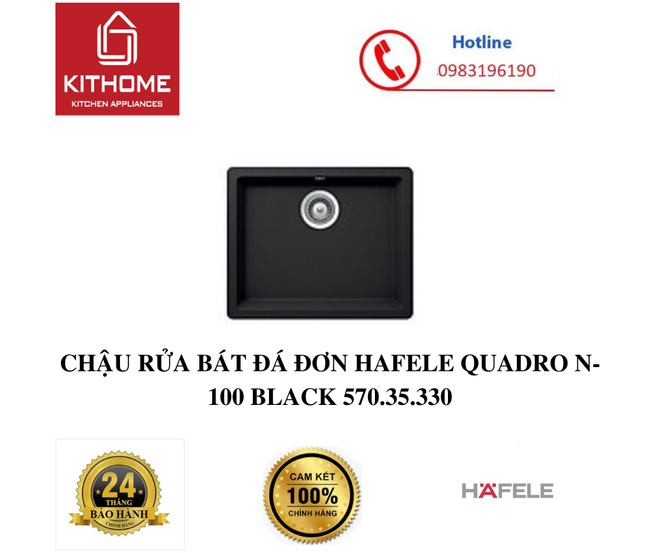 CHẬU RỬA BÁT ĐÁ ĐƠN HAFELE QUADRO N-100 BLACK 570.35.330 - Hàng chính hãng