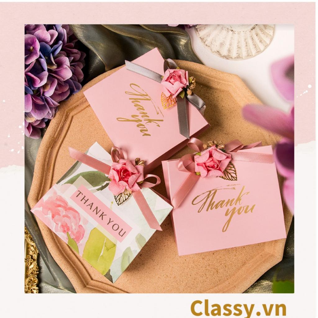 túi giấy Classy Thank You đính hoa sang trọng, dùng làm quà tặng sinh nhật, valetine, kỷ niệm Q1347