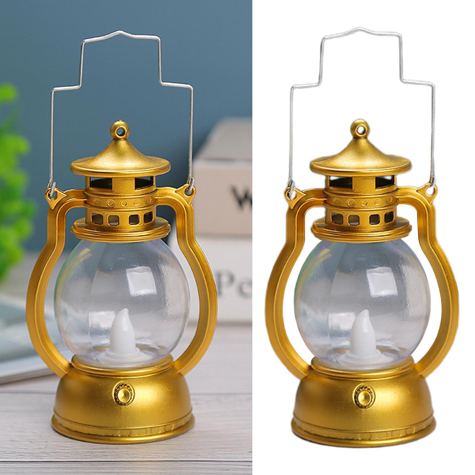 2Pcs Lantern LED Oil Lamp Table Porch Cabin Winery Light Golden