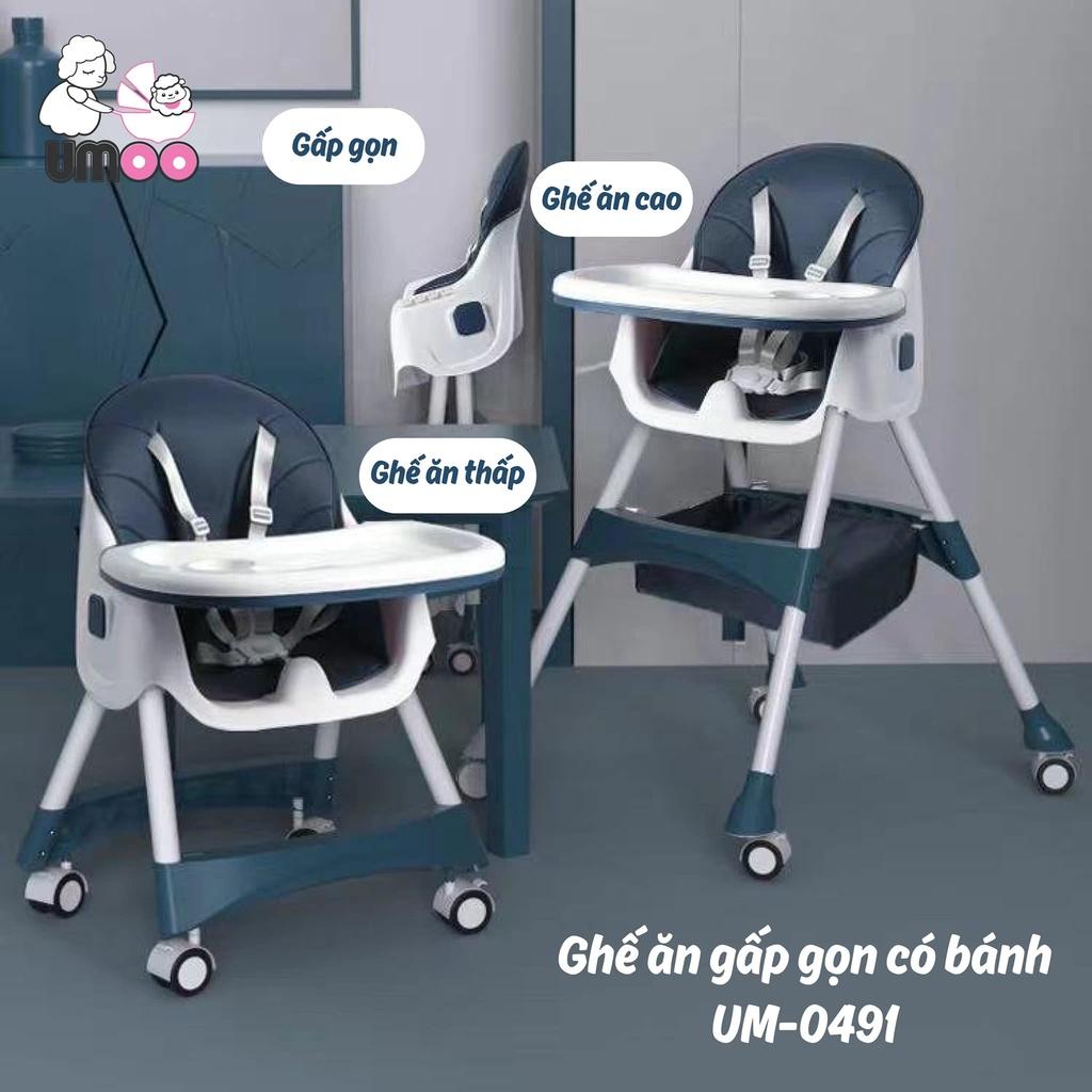 Ghế Ăn Dặm Gấp Gọn Có Bánh Xe UMOO/ V-BaBy / Honper Điều Chỉnh Độ Cao 2 Cấp Độ - Hàng nhập khẩu