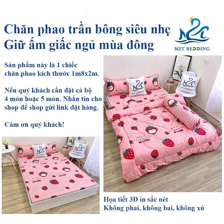 Chăn phao trần bông siêu nhẹ, mền cotton poly họa tiết đáng yêu kích thước 1m8x2m