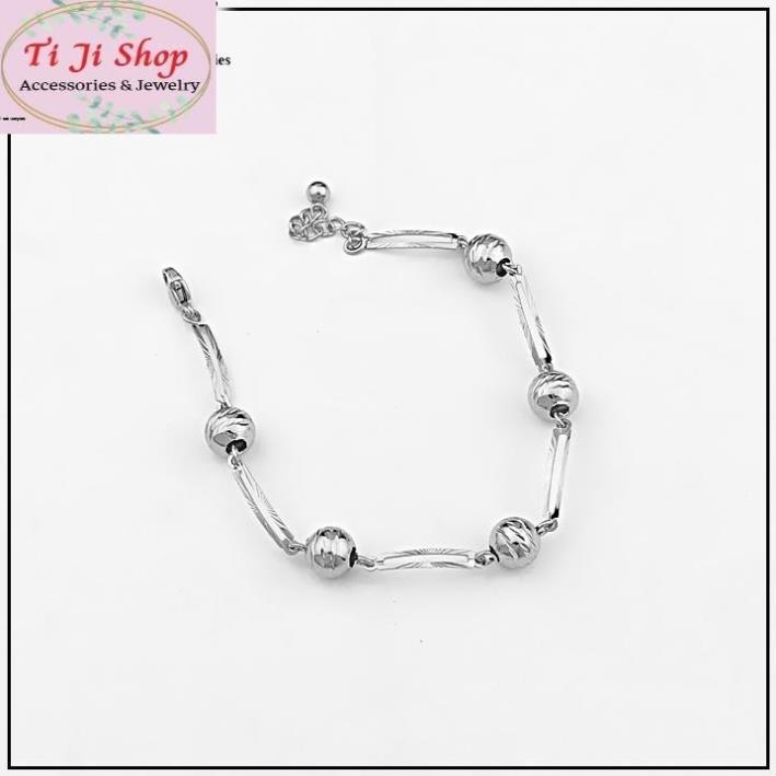 Lắc tay nữ inox chạm máy cách điệu thời trang màu bạc