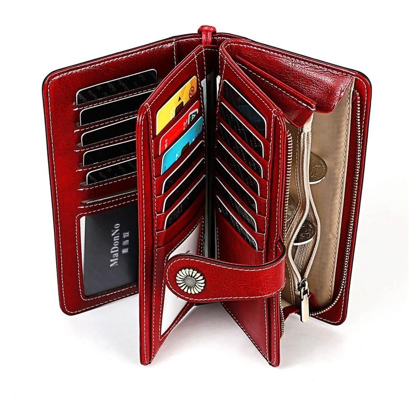 Người Phụ Nữ Ví Cowide Da Ví Retro Da Tự Nhiên Dài Dây Kéo Phối Túi Carteira Feminina Dung Tích Lớn Ví Dành Cho Nữ