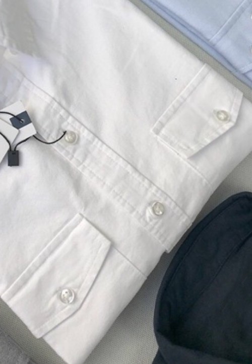 Hình ảnh Áo sơ mi nam tay dài hai túi công sở màu trắng vải oxford denim cao cấp NS035