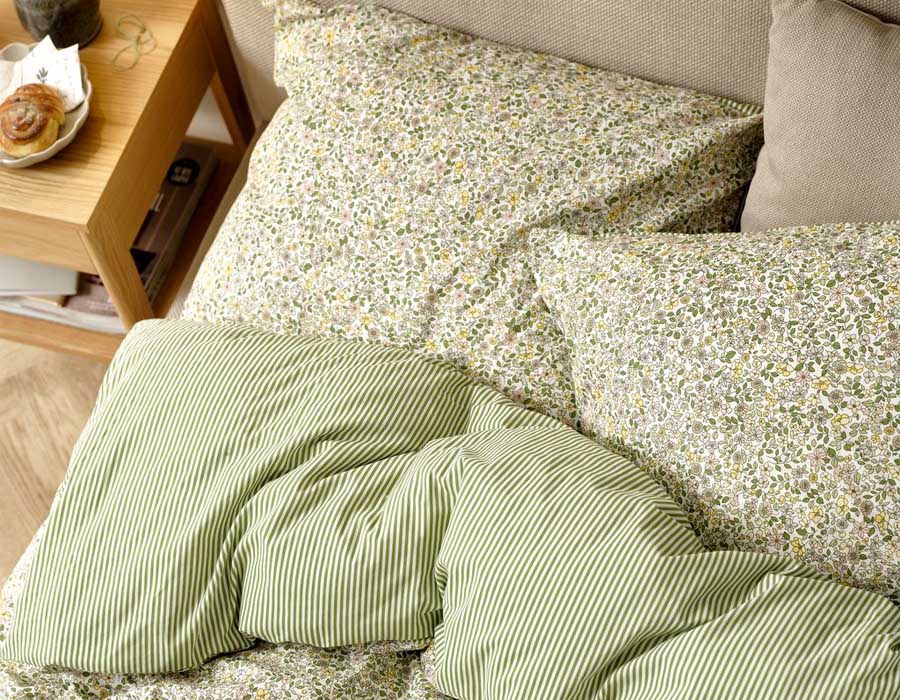 Bộ vỏ chăn gối đôi cotton | JYSK Josefine | xanh lá | R200xD220cm/R50xD70cm