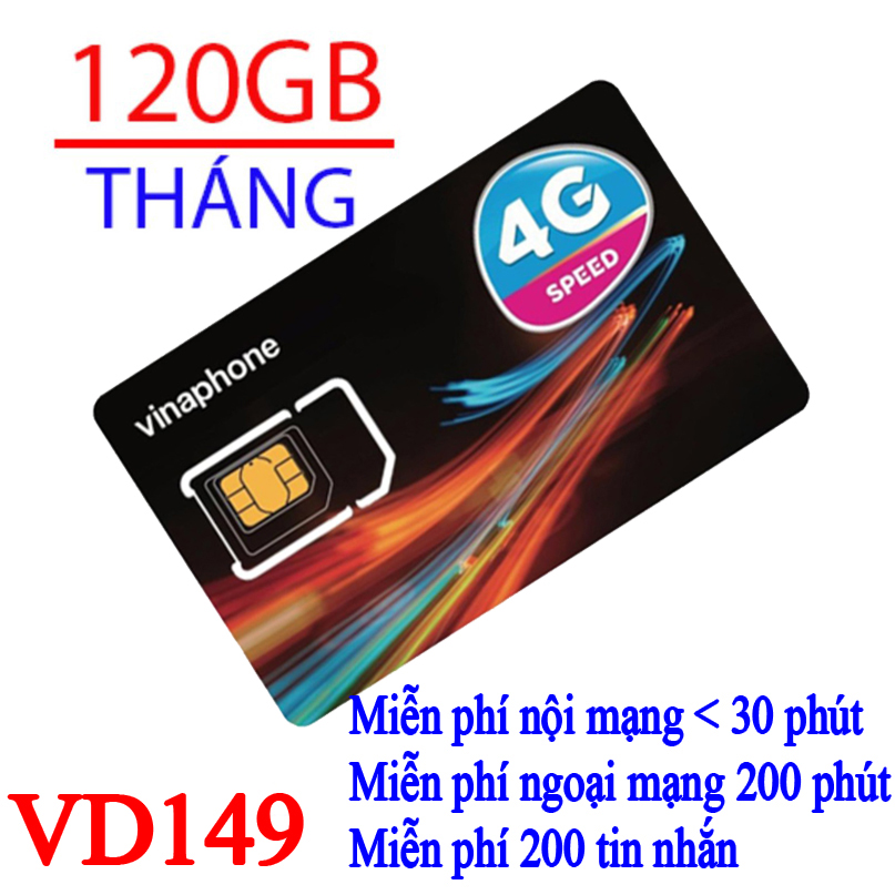 Sim 3G/4G Vinaphone 120GB/tháng +gọi miễn phí gói VD149 - Hàng chính hãng