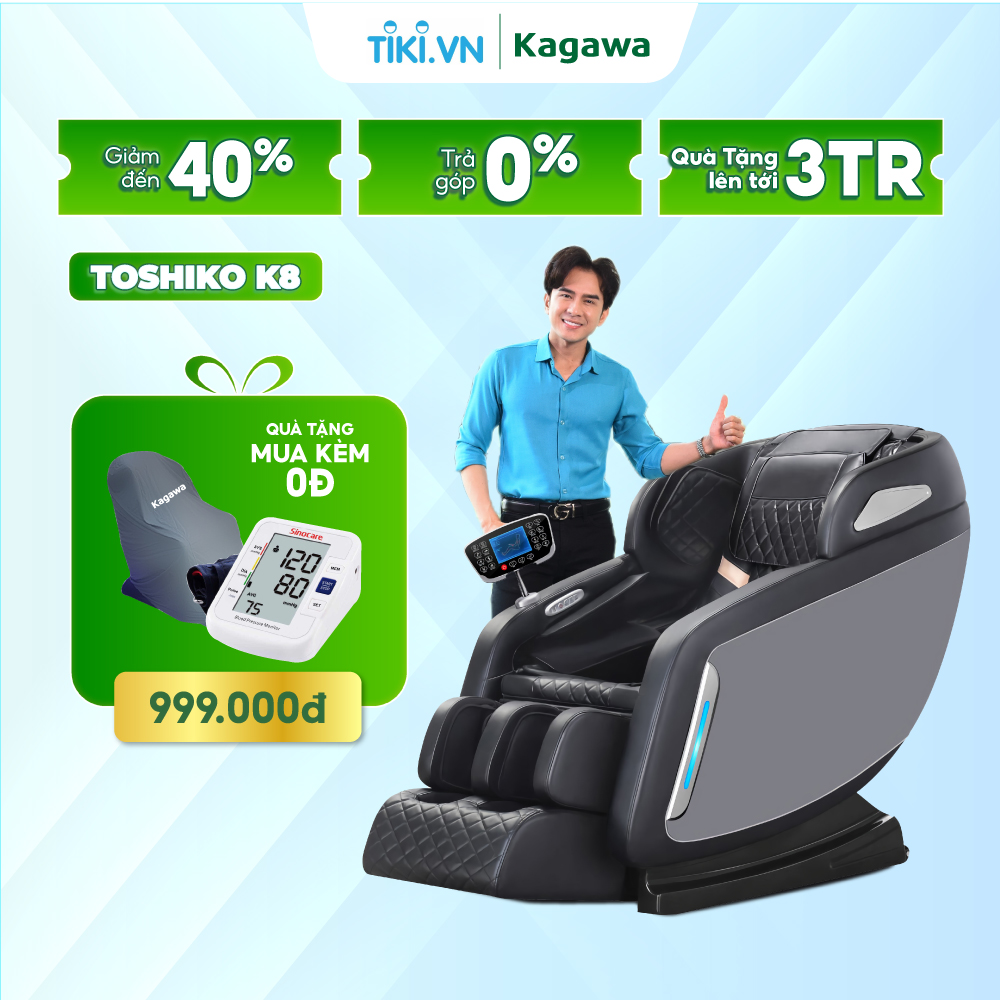 Ghế massage toàn thân Kagawa K8 giúp thư giãn thoải mái, hỗ trợ giảm đau xương khớp, giảm stress