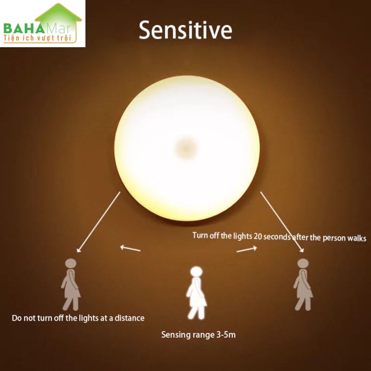 ĐÈN LED THÔNG MINH CẢM BIẾN HỒNG NGOẠI VỚI CHUYỂN ĐỘNG CƠ THỂ QUA ĐỂ BẬT SÁNG BAN ĐÊM BAHAMAR tự động bật sáng khi có chuyển động trong góc 120 đô
